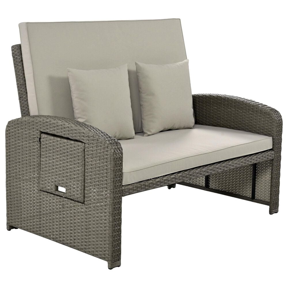 HOMLUX Wicker Rattan Double Chaise Lounge in Grey, , large