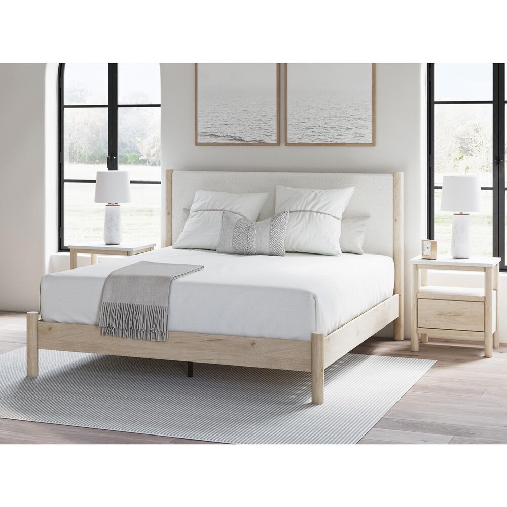 Ashley Cadmori 3-Piece Queen Platform Bed with Two Nightstands Set in Brown and White, , large