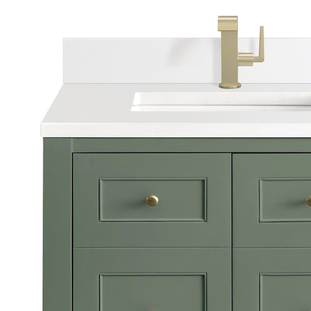 James Martin Vanities Breckenridge 30" Single Bathroom Vanity in Smokey Celadon with Single Hole 3 cm White Zeus Quartz Top and Rectangular Sink, , large