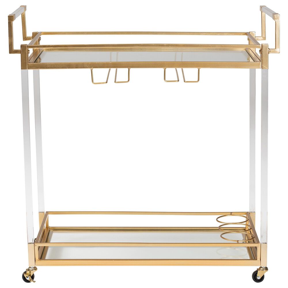 Baxton Studio Savannah 2-Tier Wine Cart in Gold and Clear, , large