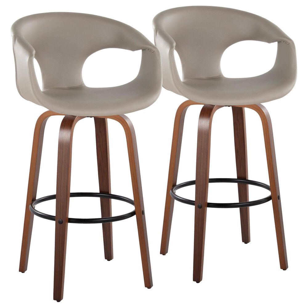 LumiSource Curva 30" Swivel Barstool with Light Grey Upholstery in Walnut and Black (Set of 2), , large