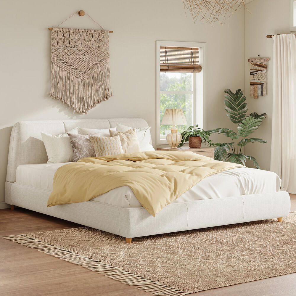 Hearth and Haven Queen Upholstered Platform Bed in White, , large