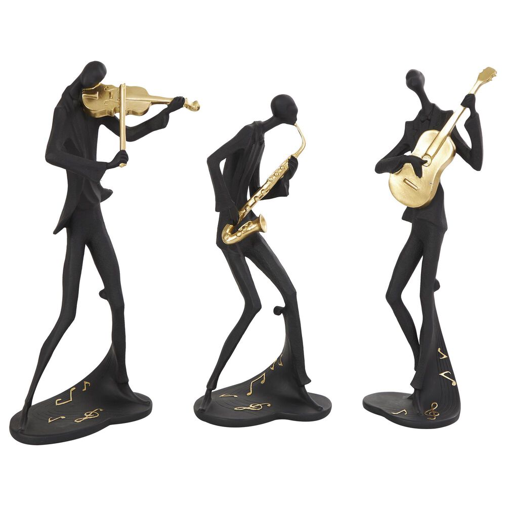 Maple and Jade 3-Piece Musician Abstract Decorative Sculpture Set in Matte Black and Gold, , large