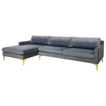 Safavieh Marcy Left Facting Chaise Sectional Sofa in Dusty Blue Velvet, , large
