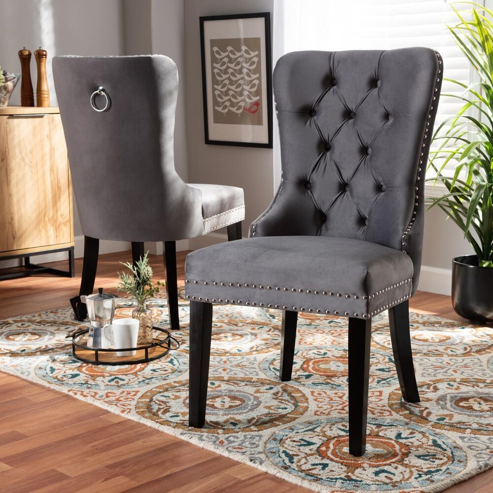 Baxton Studio Remy Side Chair with Grey Cushion in Espresso (Set of 2), , large