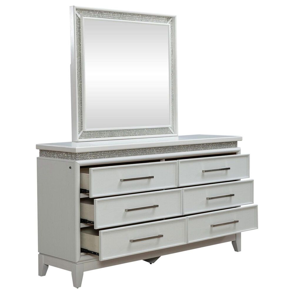 Belle Furnishings Reflections 4-Piece King Upholstered Bedroom Set in Pearl White and Rhinestone, , large