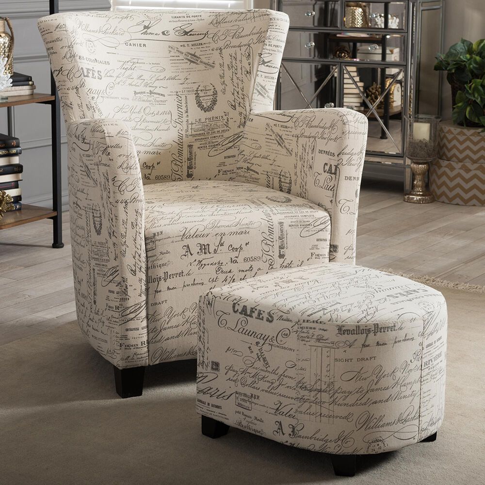 Baxton Studio Benson Club Chair and Ottoman Set with Beige Cushion in Coffee, , large