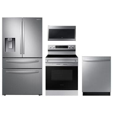 Samsung 4-Piece Kitchen Package with 28 Cu. Ft. French Door Refrigerator and 6.3 Cu. Ft. Smart Freestanding Electric Range in Stainless Steel, , large