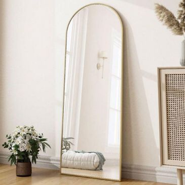 HOMLUX 18" x 58" Full Length Arched Floor Mirror in Gold, , large