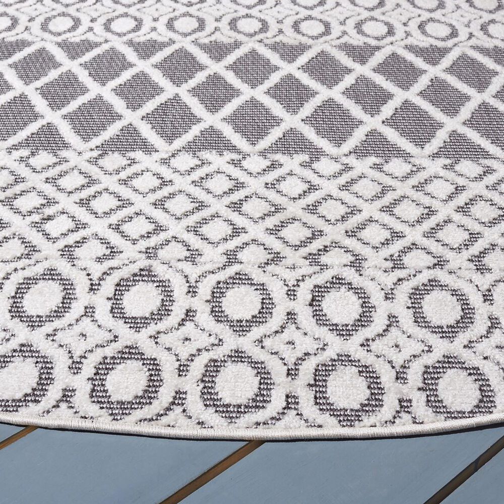 Safavieh Cabana CBN652A 6&#39;7&quot; Round Ivory and Grey Area Performance Rug, , large