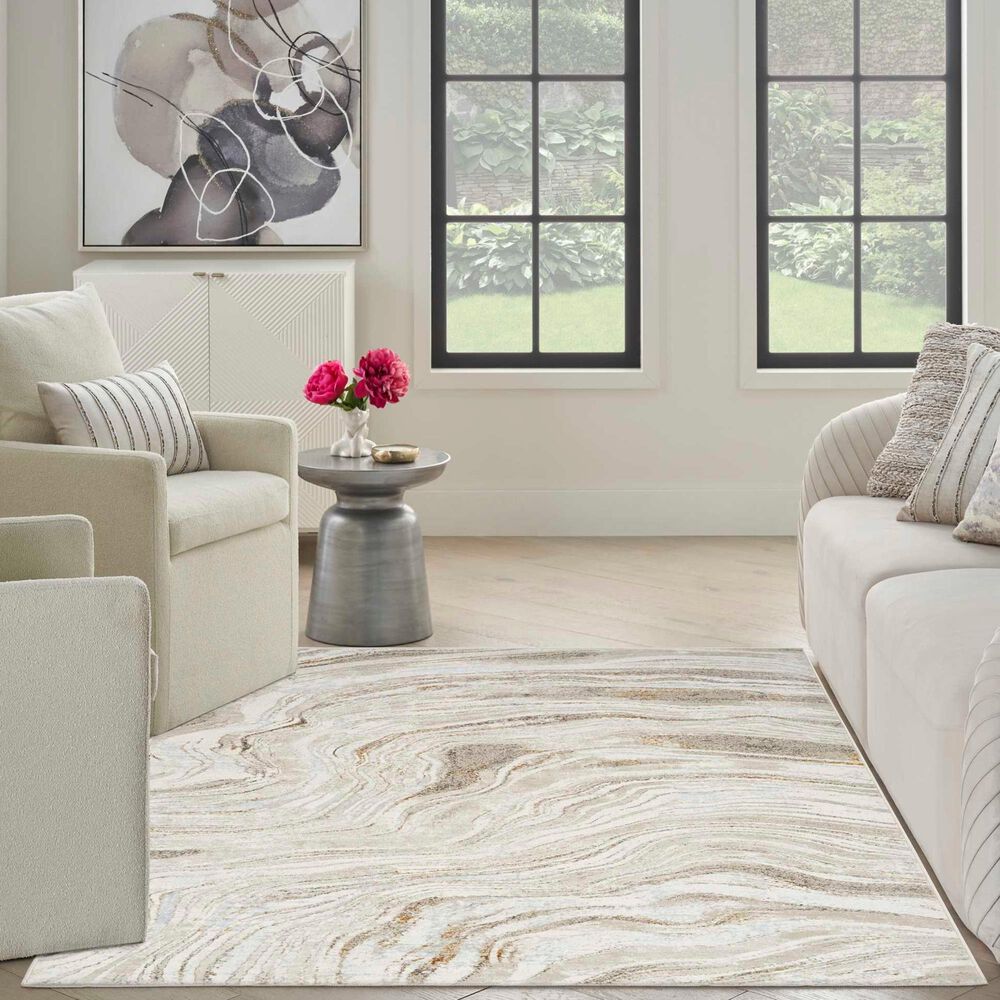 Nourison Glitz GLZ22 Grey and Gold 3&#39;11&quot; x 5&#39;11&quot; Area Rug, , large