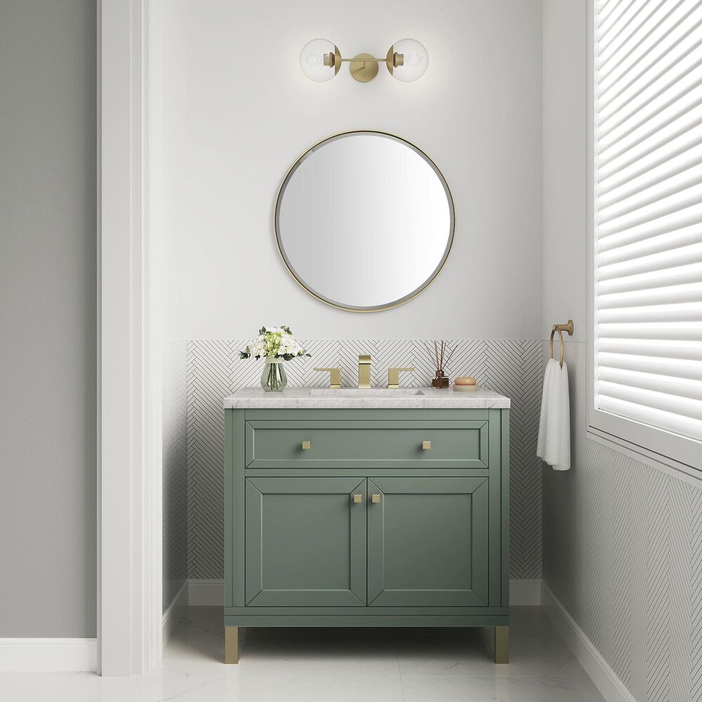 James Martin Vanities Chicago 36&quot; Single Bathroom Vanity in Smokey Celadon with 3 cm Eternal Jasmine Pearl Quartz Top and Rectangular Sink, , large