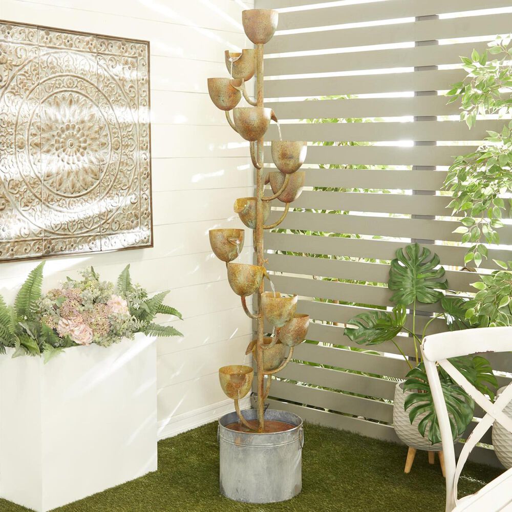 Maple and Jade Indoor/Outdoor Fountain with Cascading Cups in Weathered Copper and Gray, , large