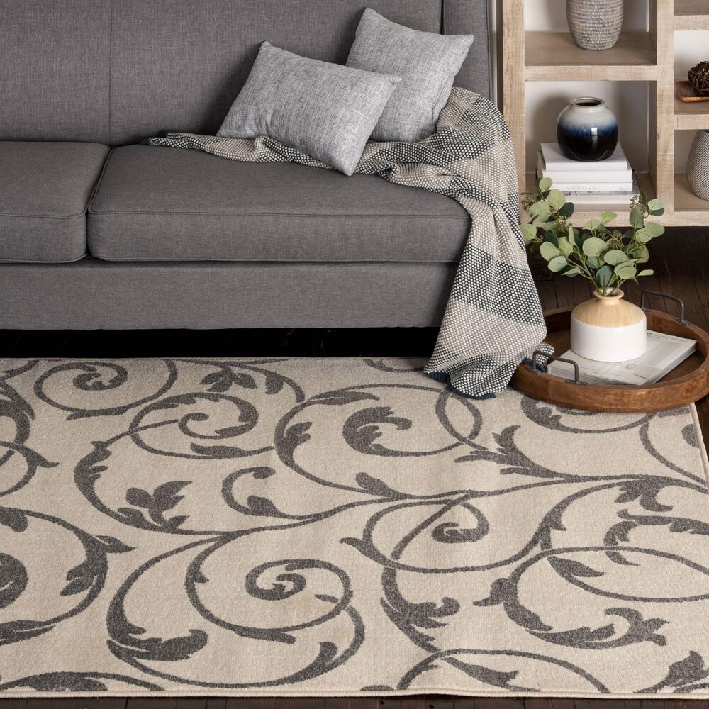 Central Oriental Terrace Tropic Macala 3&#39;3&quot; x 5&#39; Snow and Stone Area Rug, , large