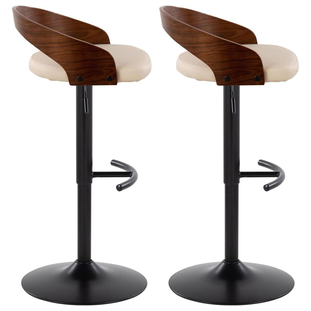 LumiSource Grotto Swivel Barstool with Cream Faux Leather Upholstery in Black and Walnut (Set of 2), , large