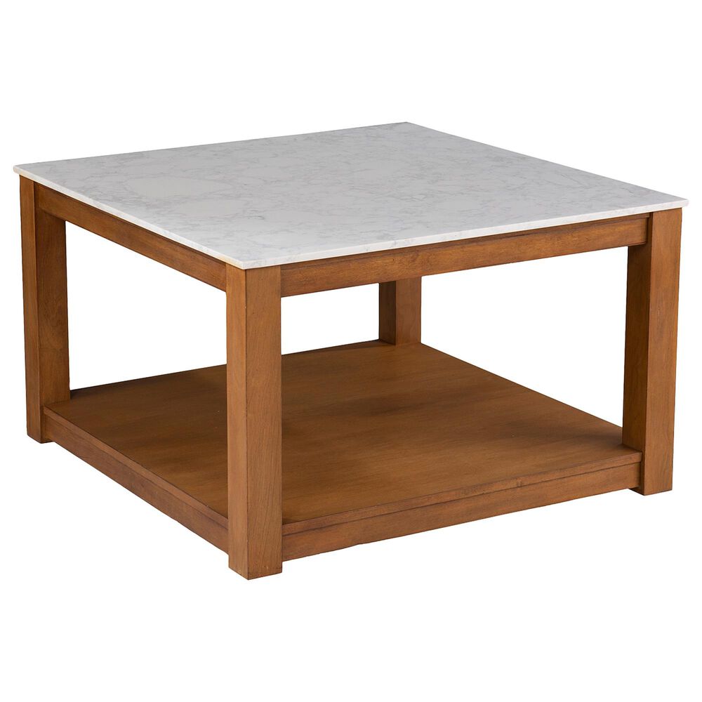 Southern Enterprises Chandlen Coffee Table in White Faux Marble and Natural, , large