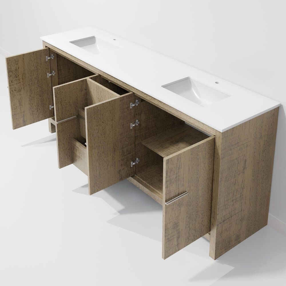 Lexora Home Lafarre 80" Double Bathroom Vanity in Rustic Acacia with 2 cm White Quartz Top and Rectangular Sinks, , large