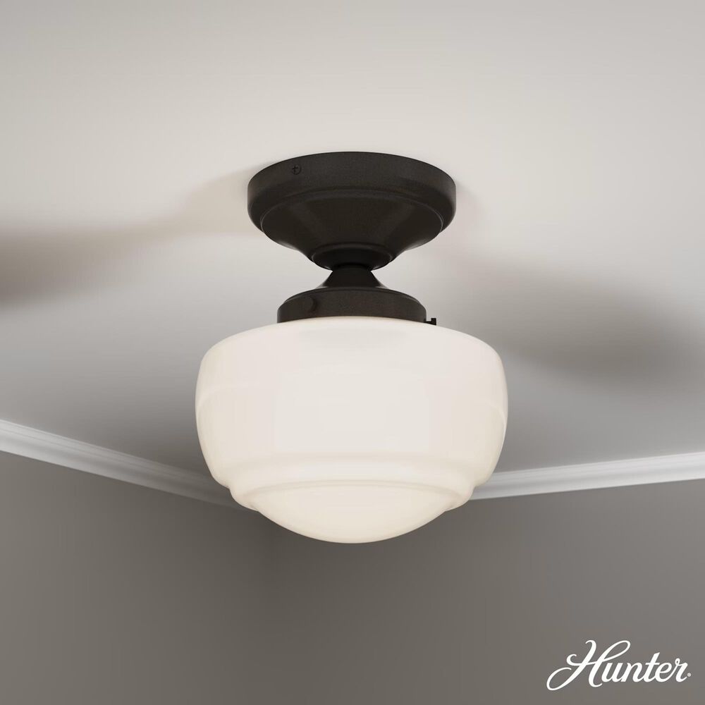 Hunter Saddle Creek 1-Light Mini Semi Flush with Shiny Cased White Glass in Noble Bronze, , large