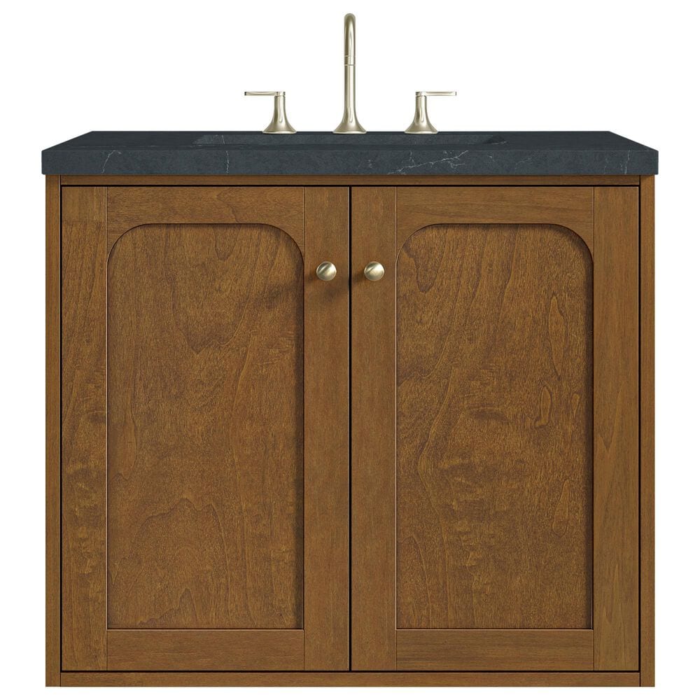 James Martin Laurent 30" Single Bathroom Vanity in Honey Oak with 3 cm Charcoal Soapstone Silestone Top and Rectangular Sink, , large