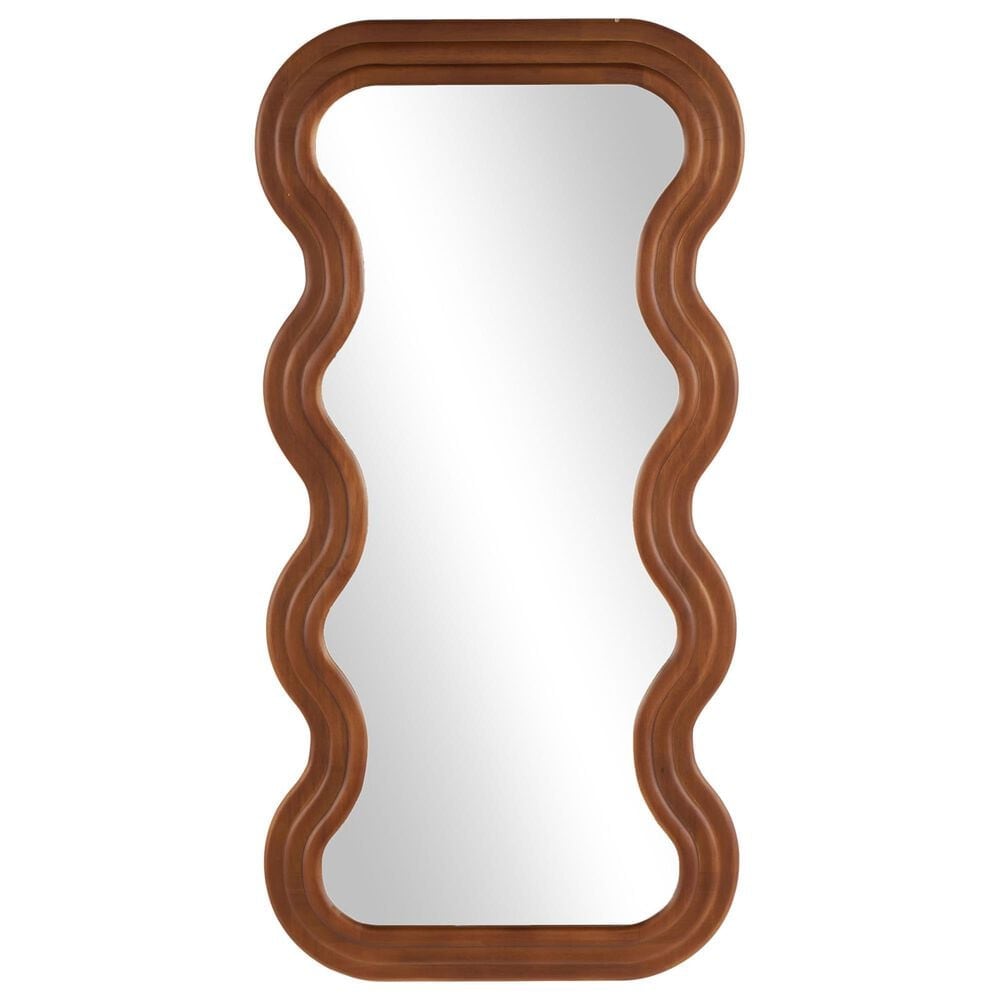 Maple and Jade 39" Wood Abstract Wavy Wall Mirror in Brown, , large