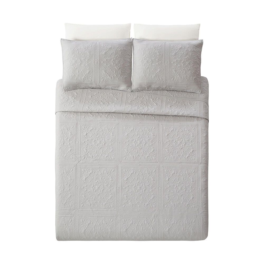 Peking Handicraft Solid Stitch 3-Piece King Bedspread Set in Grey, , large