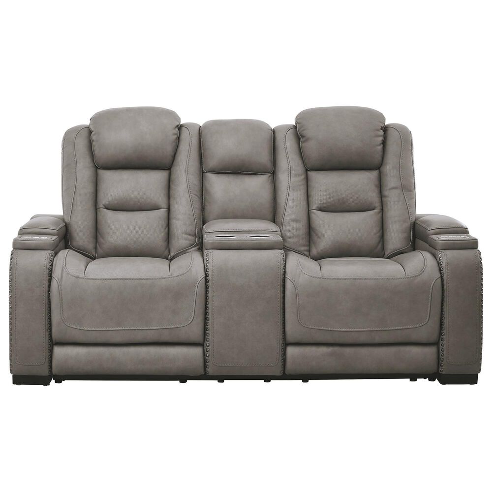 Ashley The Man-Den Power Reclining Loveseat/Console/Adjustable Headrest in Gray, , large