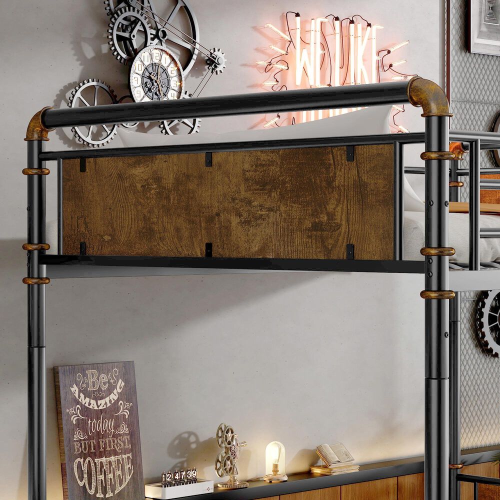 Hearth and Haven Twin XL over Twin XL Detachable Bunk Bed in Black and Gold, , large