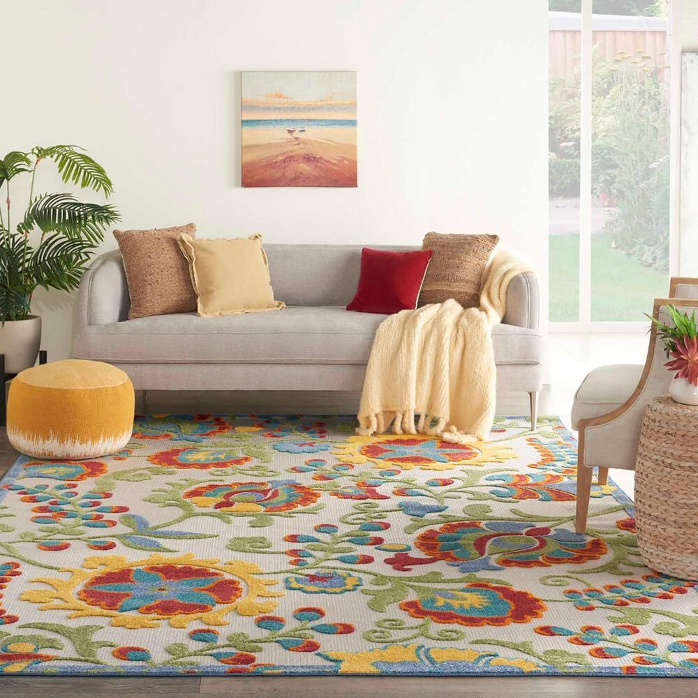 Nourison Aloha ALH17 7&#39;10&quot; x 10&#39;6&quot; Ivory and Multicolor Indoor/Outdoor Area Rug, , large