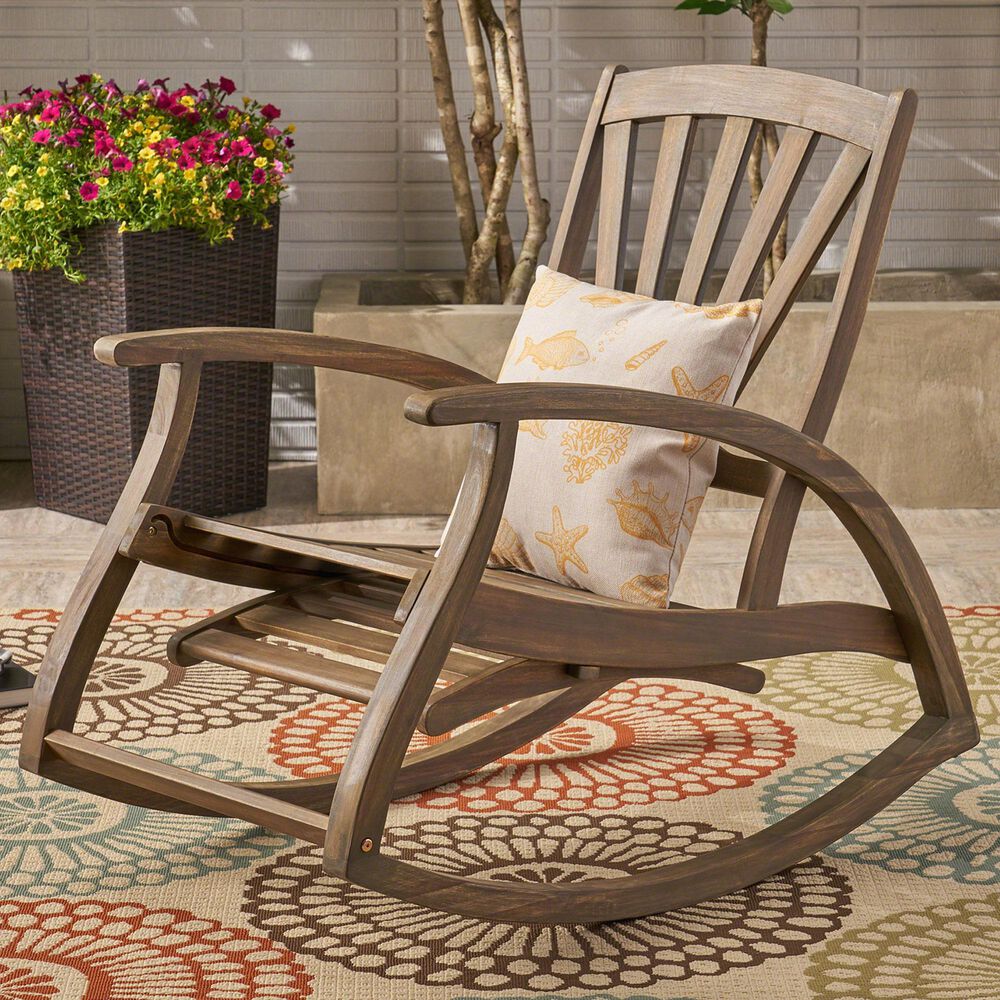 Hearth and Haven Sunview Outdoor Rocking Chair with Retractable Footrest in Grey, , large