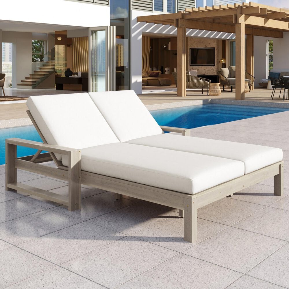 HOMLUX Patio 2-Person Lounge Chair with Grey Frame in Beige, , large