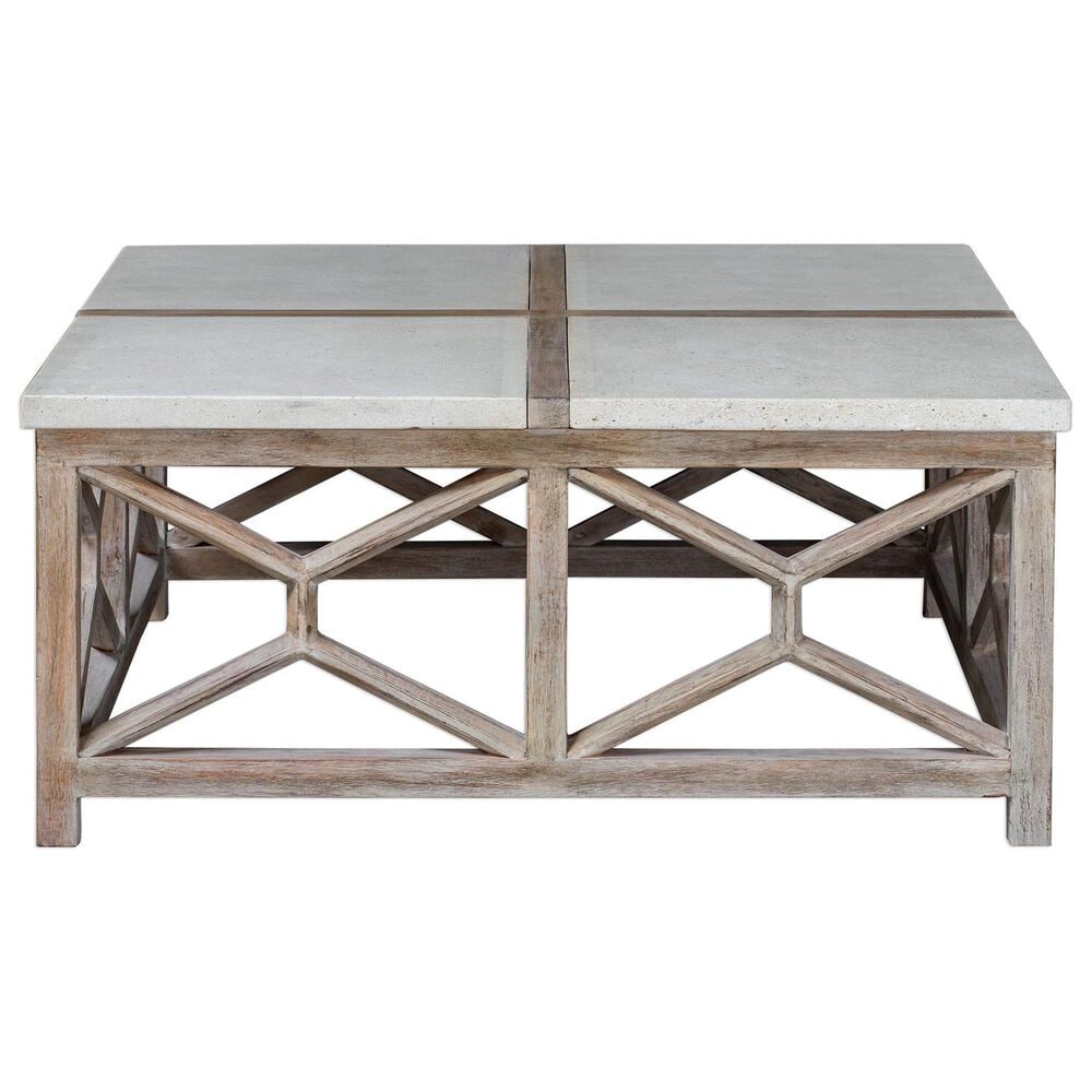 Uttermost Catali 40&quot; Square Coffee Table in Light Wood and Grey, , large