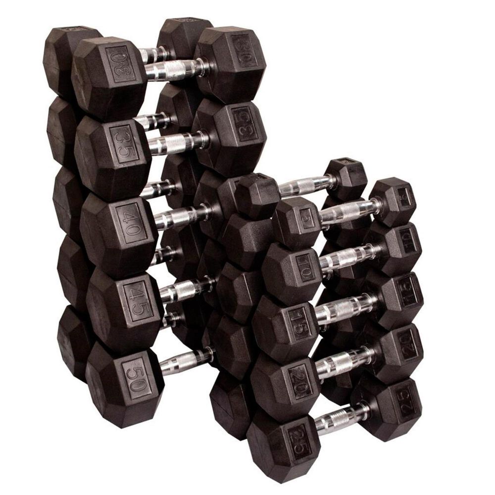 Body Solid Rubber Coated 550 lb Hex Dumbbell Set, , large