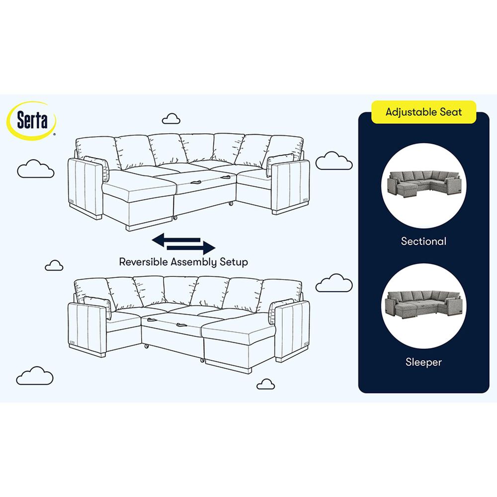 Lifestyle Solutions Edgewood Stationary Convertible Sleeper Sectional in Light Gray, , large