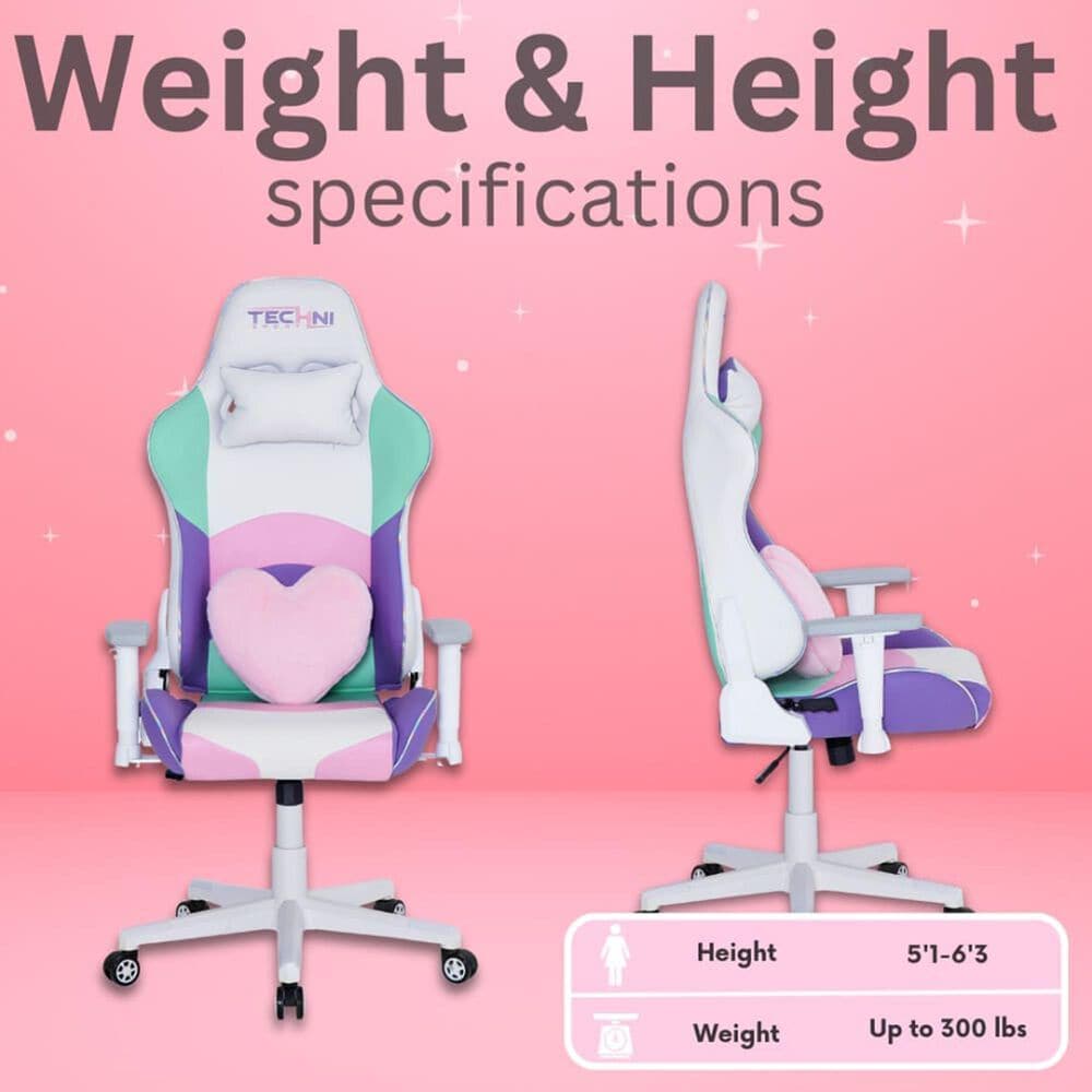 Techni Sport Kawaii Gaming Chair in Purple, Pink, Teal and White, , large