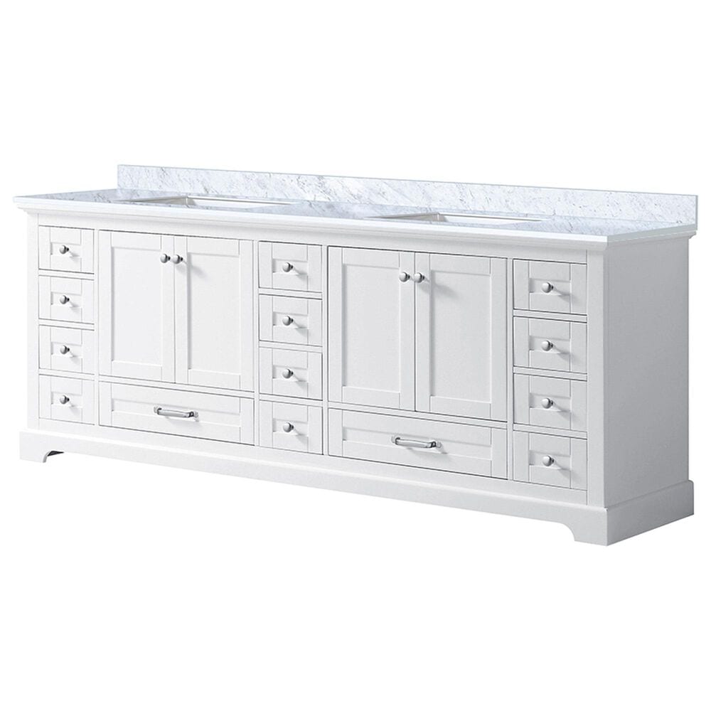 Lexora Home Dukes 84" Double Bathroom Vanity in White with 2 cm White Carrara Marble Top and Rectangular Sinks, , large