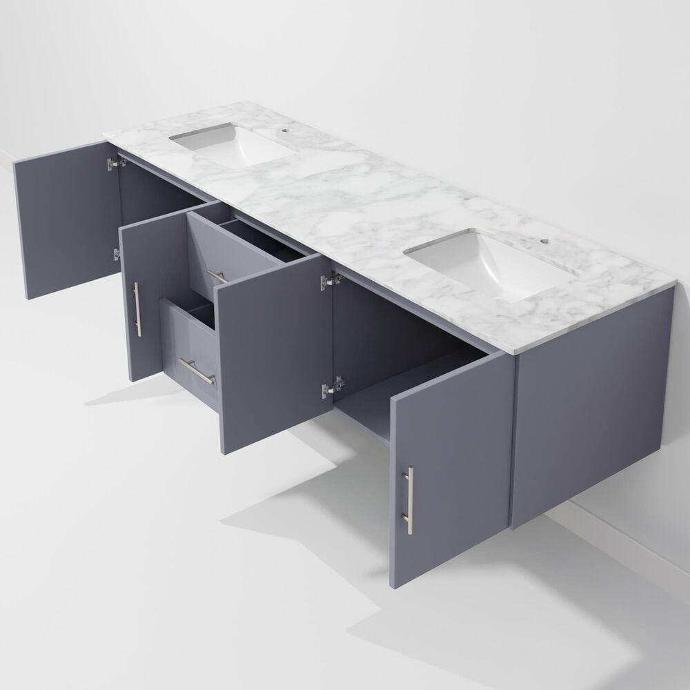 Lexora Home Geneva 72" Double Bathroom Vanity in Dark Grey with 2 cm White Carrara Marble Top and Rectangular Sinks, , large