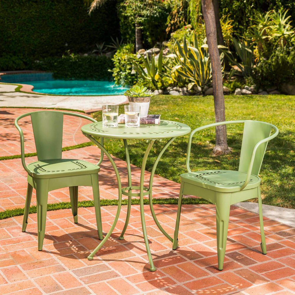 Hearth and Haven Lourdes 3-Piece Iron Bistro Set in Green, , large