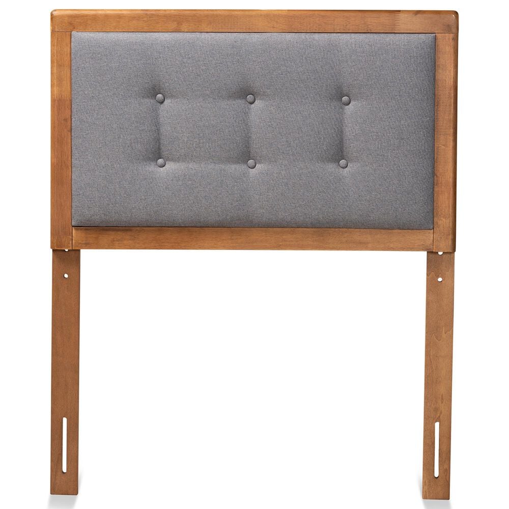 Baxton Studio Sarine Twin Panel Headboard with Dark Grey Upholstered in Walnut Brown, , large