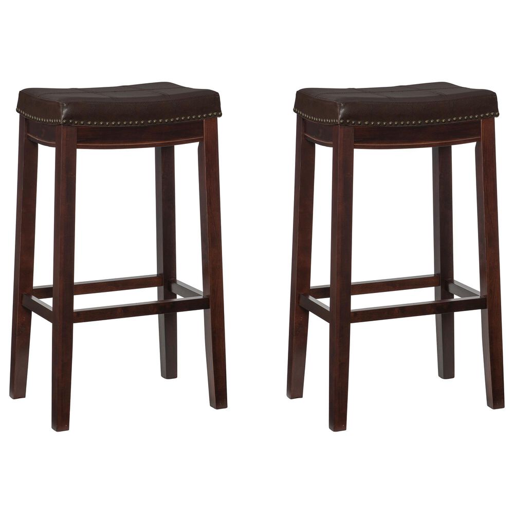 Linon Home Decor Claridge Bar Stool with Brown Cushion in Dark Brown (Set of 2), , large