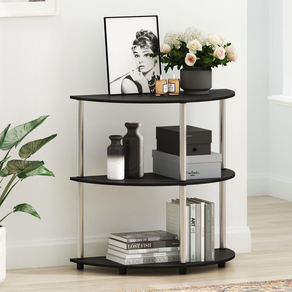 HOMLUX Turn-N-Tube 3-Tier Half Round Console Table in Black Oak, , large