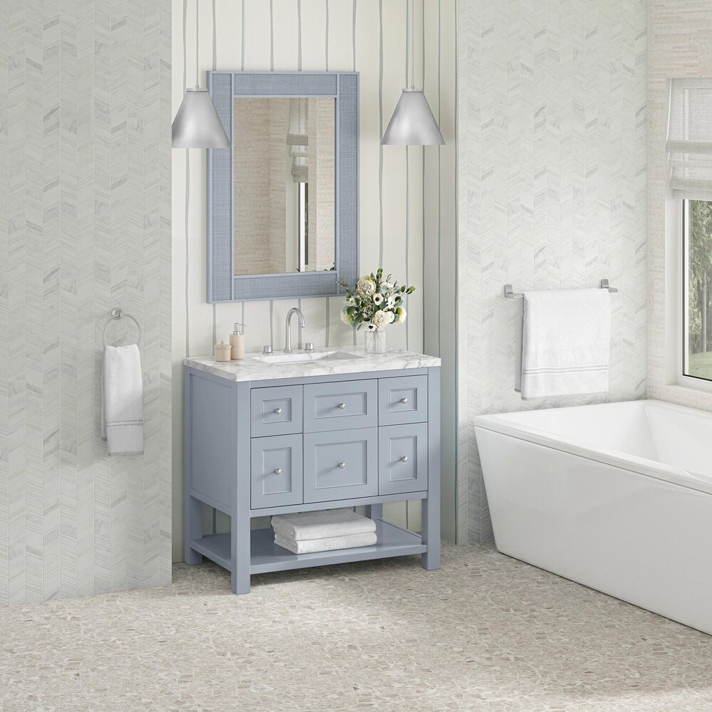 James Martin Vanities Breckenridge 36&quot; Single Bathroom Vanity in Serenity Blue with 3 cm Carrara White Marble Top and Rectangular Sink, , large
