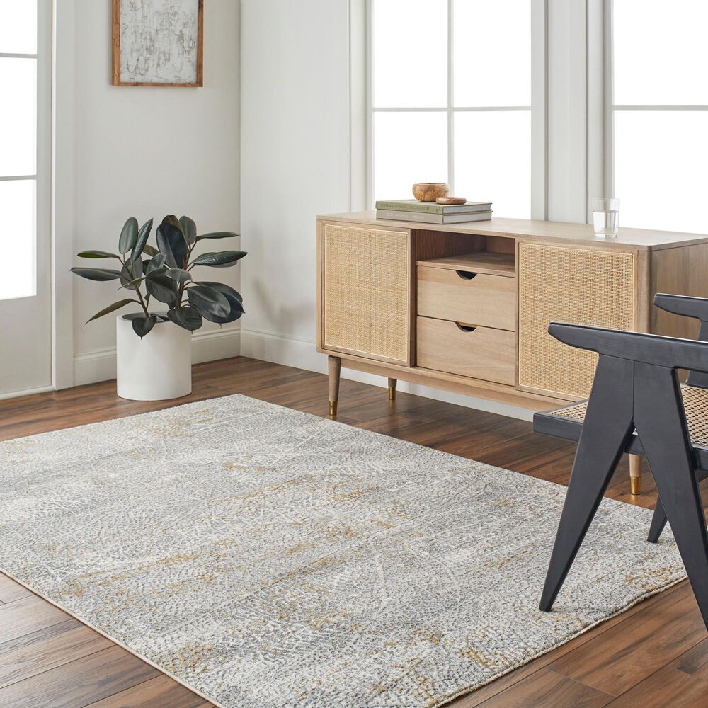 Surya Dresden Medium Gray, White, Light Slate, Gray, Mustard and Denim 9&#39; x 12&#39;2&quot; Area Rug, , large