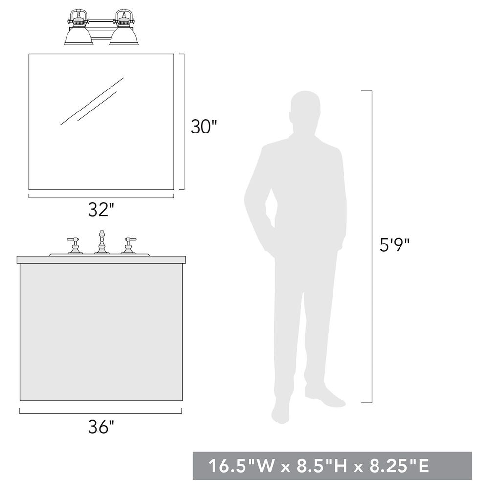 Golden Lighting Duncan 2-Light Bath Vanity in Pewter and Glossy Gray, , large