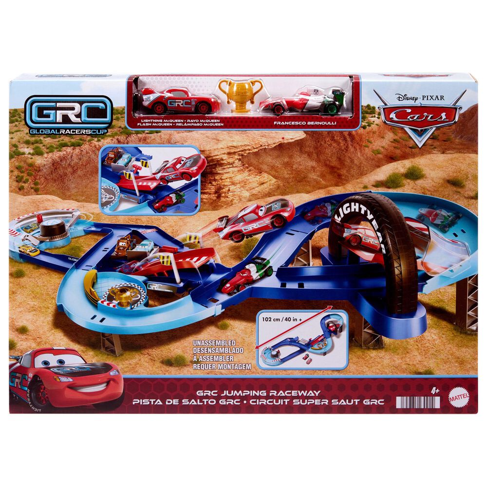 Disney Global Racers Cup Jumping Raceway Track Set with 2 Toy Vehicles in Multicolor, , large
