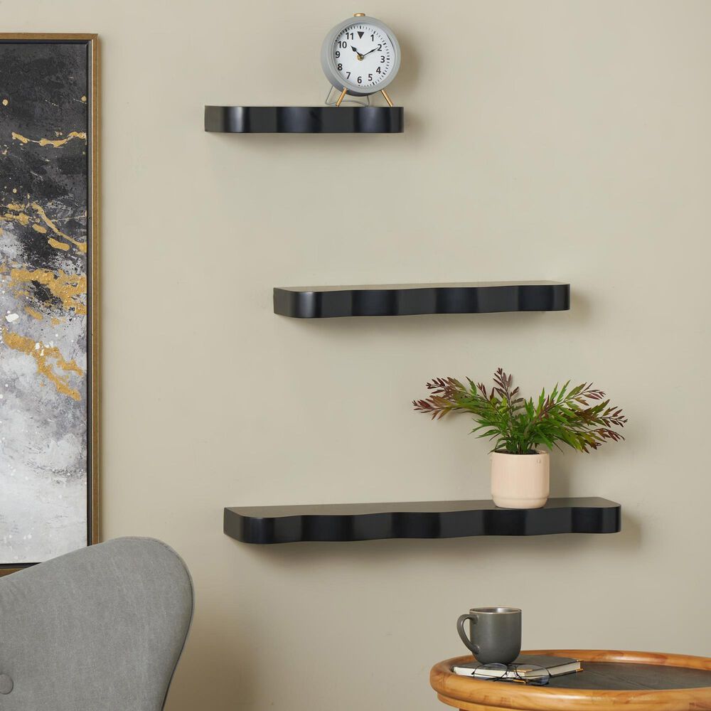 Maple and Jade 3-Piece Handmade Wall Shelf Set in Black, , large