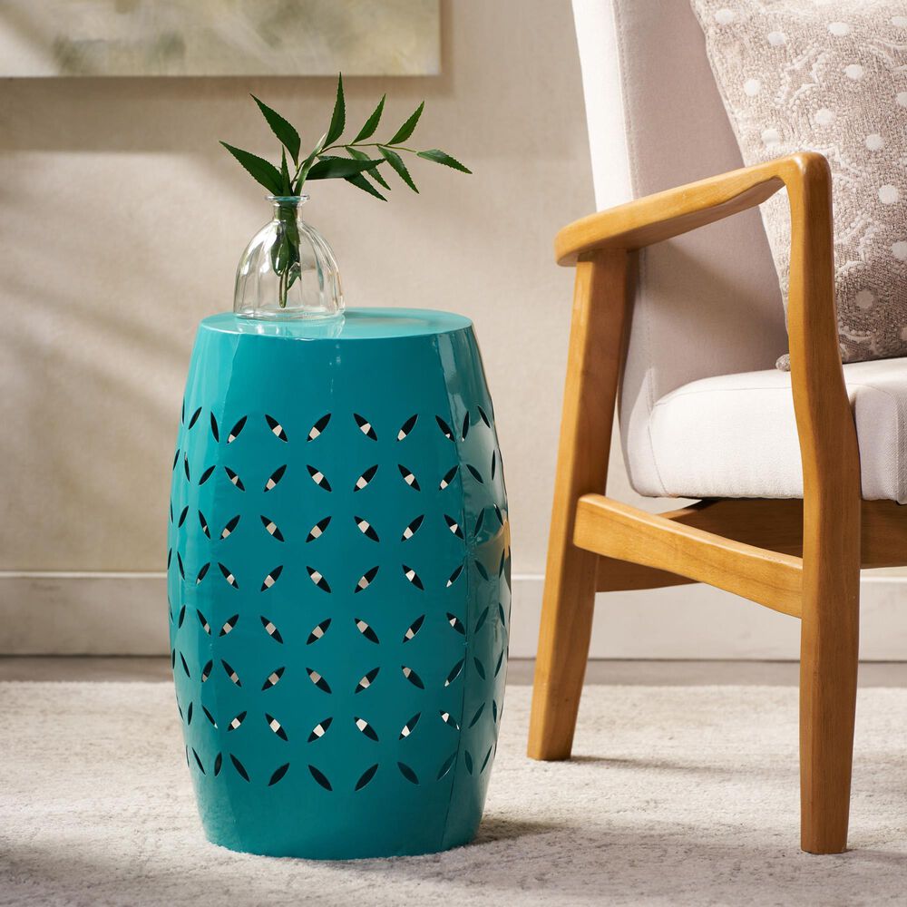 Hearth and Haven Lilac Outdoor Metal Side Table with Cylindrical Design in Teal, , large