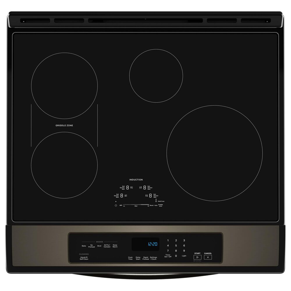 Whirlpool 2-Piece Kitchen Package with Black Stainless 6.4 Cu. Ft. Induction Range and Fingerprint Resistant Stainless Steel 1.1 Cu. Ft. Flush Mount Microwave, , large