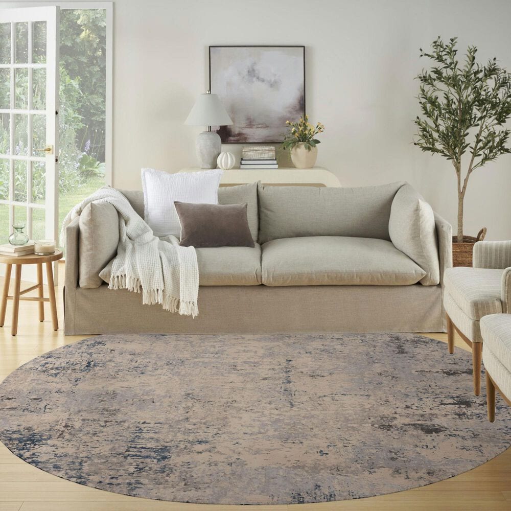 Nourison Rustic Textures Ivory, Grey and Slate Blue 7&#39;10&quot; Round Area Rug, , large