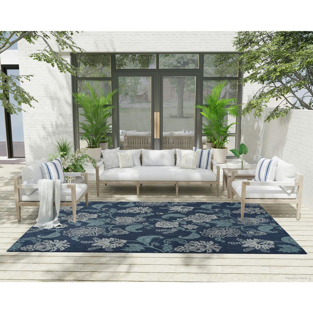 Nourison Garden Oasis GOA03 Navy 6&#39; x 9&#39; Indoor/Outdoor Area Rug, , large