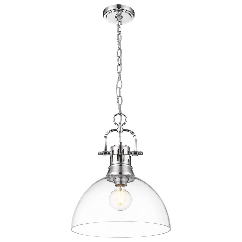 Golden Lighting Duncan 1-Light Pendant with Chain and Clear Glass Shade in Chrome, , large